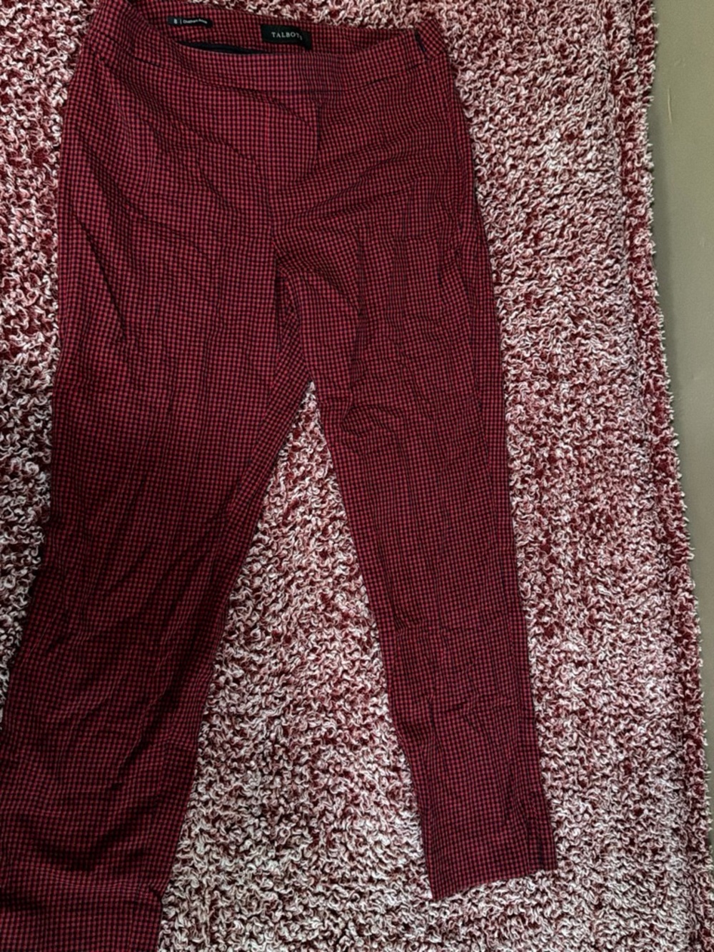 Talbots Red and Black Mini Houndstooth Ankle Pants